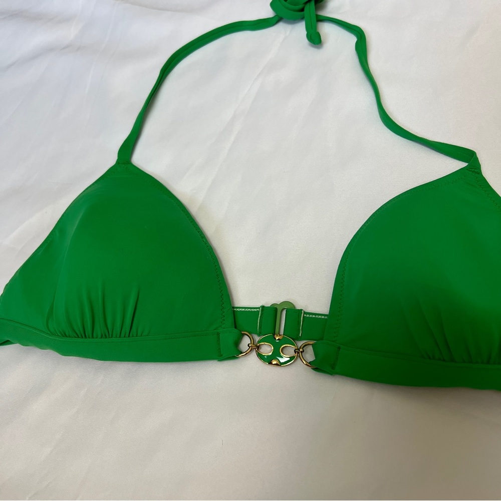 Y2K J Crew swimwear green bikini top gold tone detail NWT medium